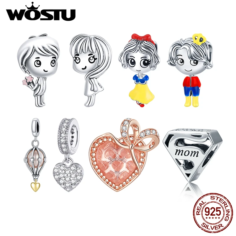 

WOSTU Authentic 925 Sterling Silver Hot Air Balloon Love Charms Pendant Fit Bracelet Women Party Fashion DIY Jewelry Gift Making