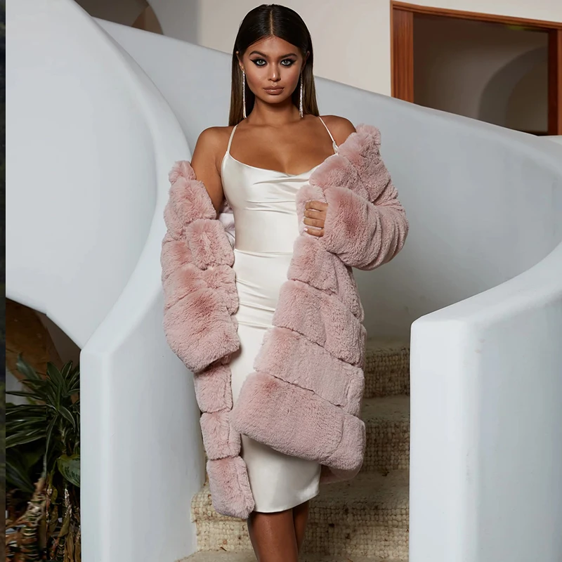 

2021 Hot Sale Warm Winter Overcoat Fashion Fox Fur Coat Large Size Women's Faux Fur Coat Women Pink Black 4XL