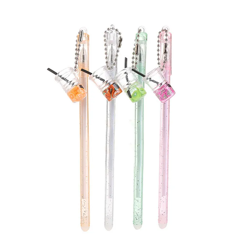 

50PCS Creative Fruit Cup Pendant Gel Pens Cute Student Drink Cup Pendant Pen Water Based Signature Pen Cute Stationary Supplies