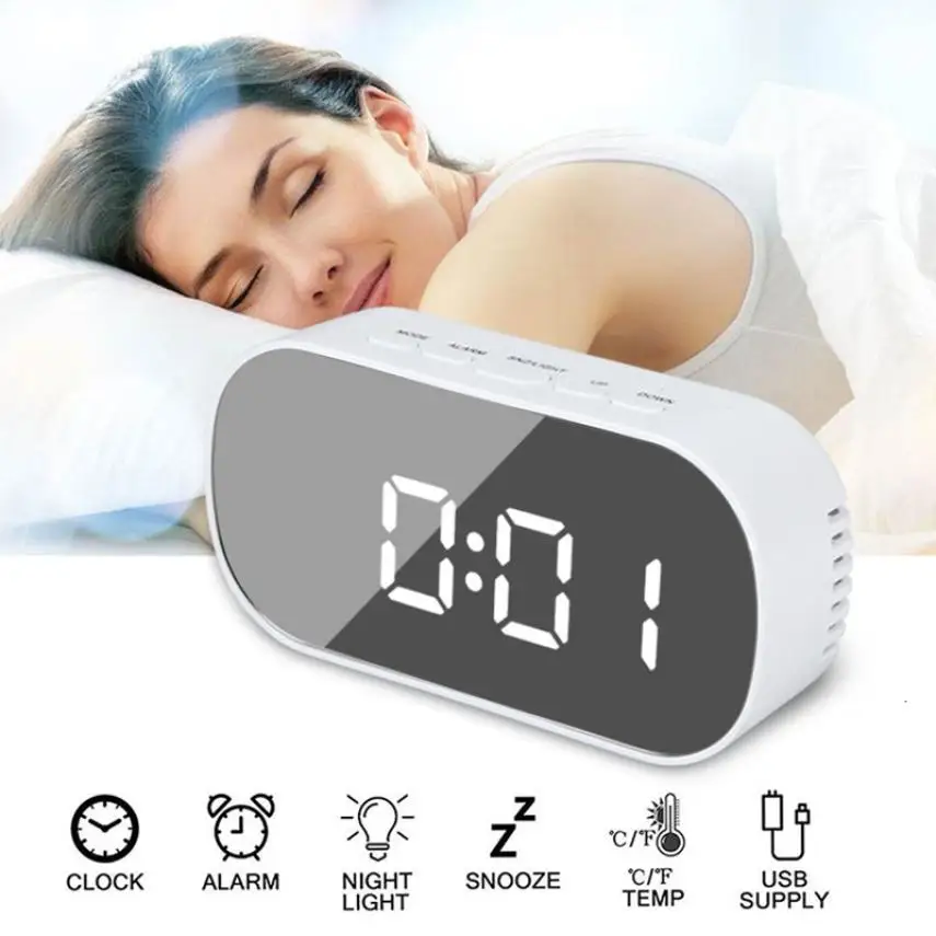 2020 новый многофункциональный светодиодный зеркальный будильник часы с кабелем