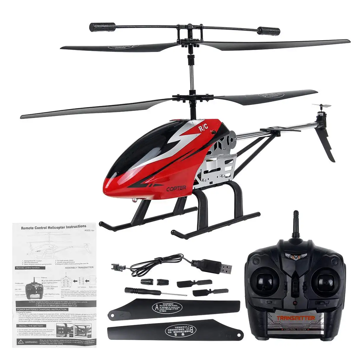 

3.5CH Channel Huge RC Helicopter Aircraft 2.4G 50M Remote Control Airplane with LED Light Toy Gift for Children 50.5x9x21cm
