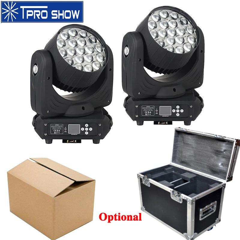 

2Pcs LED Wash Moving Head Zoom 19x15W RGBW Ring Control Professional DMX Stage Lighting Effect Flycase/Carton For Club Mobile DJ