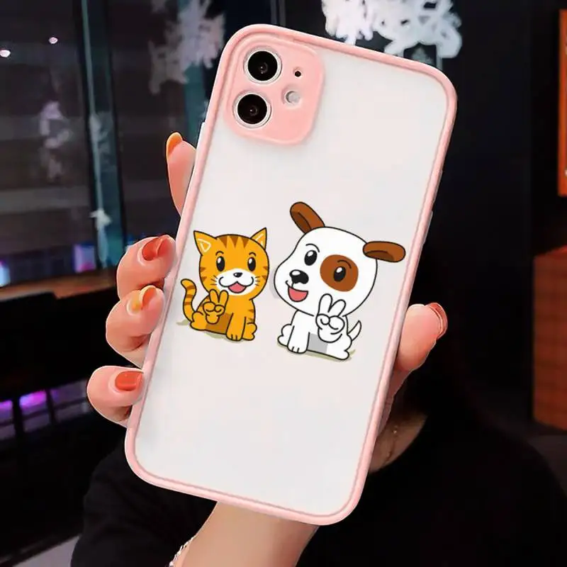 

Cute Cartoon Cat Dog Phone Case Matte Transparent For iPhone 12 Mini 11 Pro XR XS Max 7 8 Plus