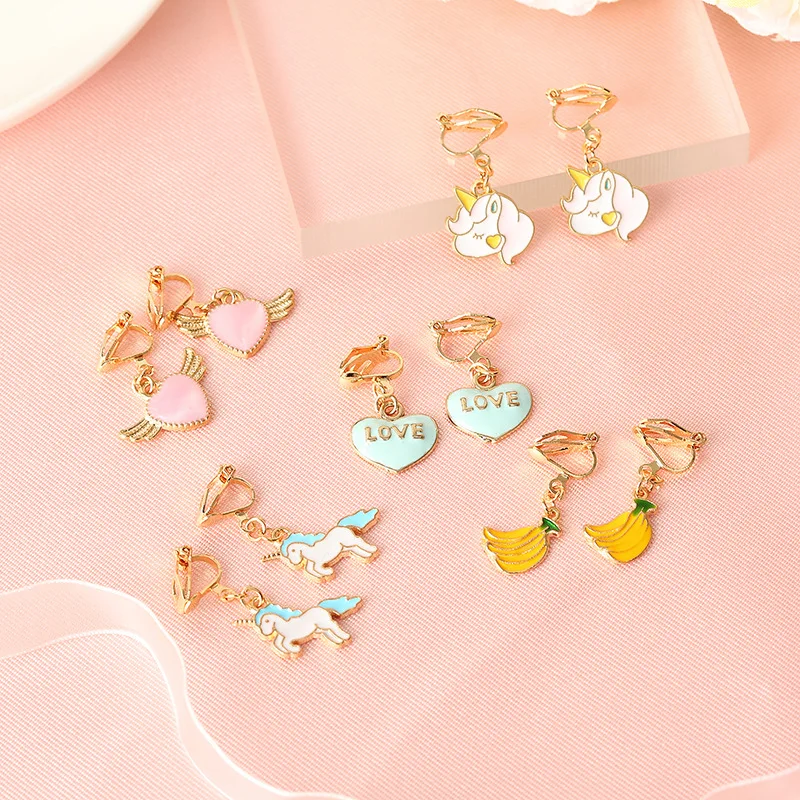 Модные ювелирные изделия милые Мультяшные животные фрукты детские серьги-клипсы