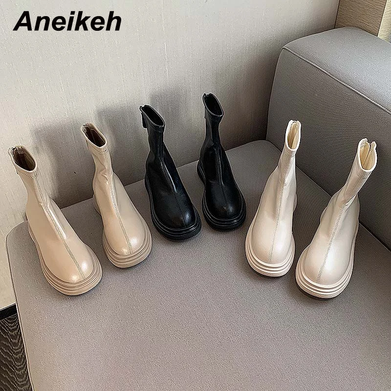 

Элегантные ботинки Aneikeh из искусственной кожи с круглым носком, женская обувь, пикантные ботильоны на плоской подошве и платформе, женские о...
