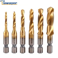3pcs titanium plated drill bits hex shank hss screw thread metric tap screw machine compound m3 m4 m5 m6 m8 m10 hand tools