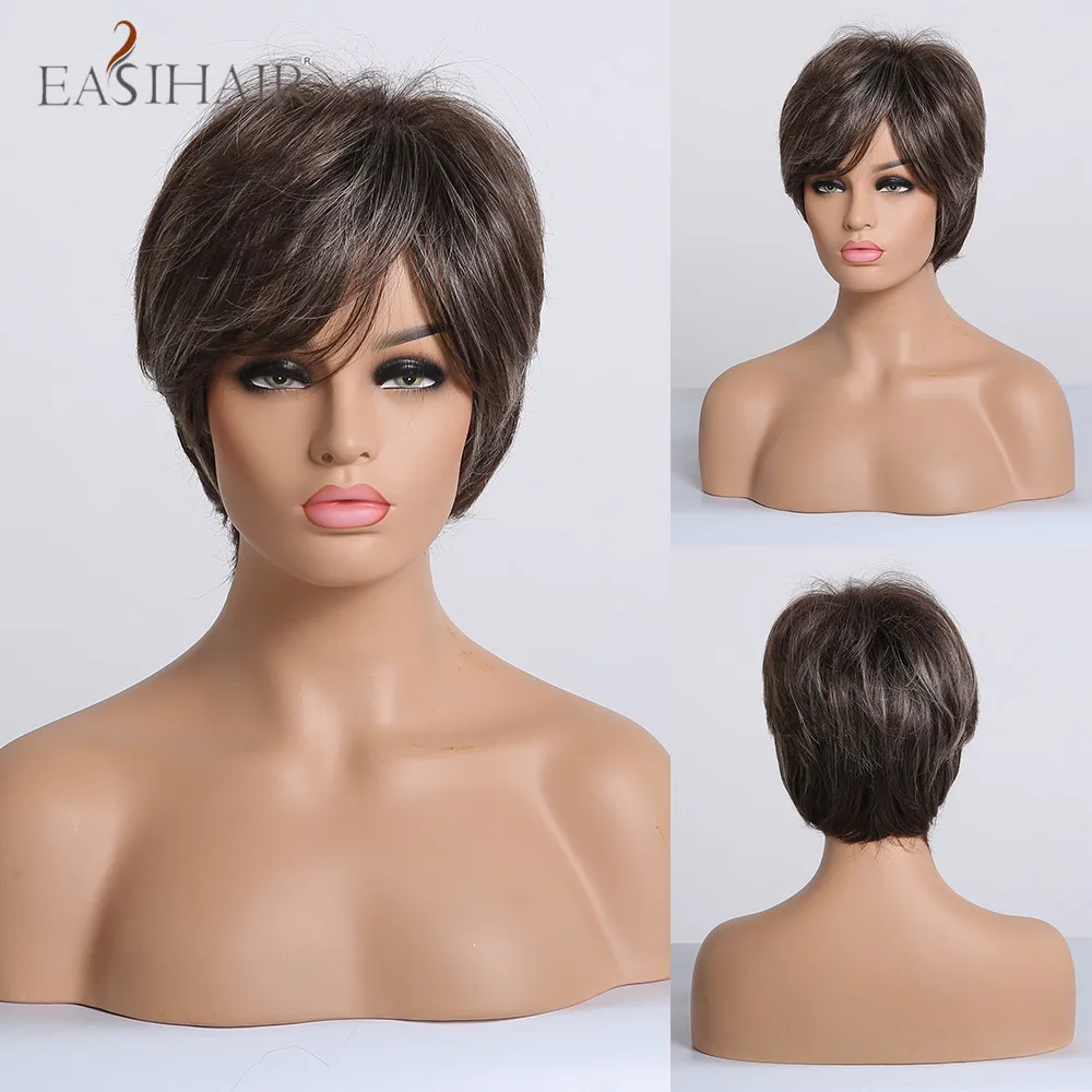 Парики женские короткие из натуральных прямых синтетических волос золотистые