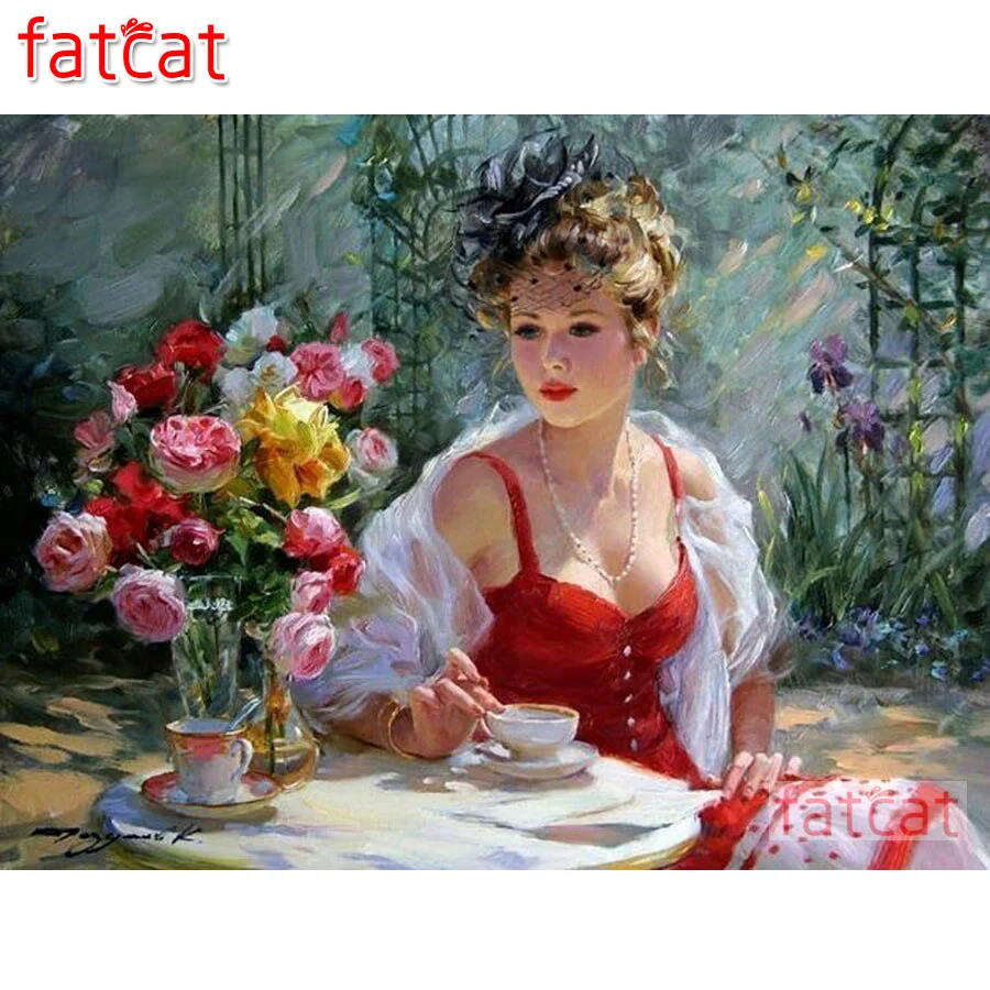 

FATCAT 5d DIY Diamond Painting Garden Beauty Coffee Full Square Round Diamond Embroidery Sale Mosaic Abstract Needlework AE1443