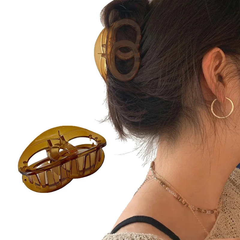

Trendy Brown Double Circle Hair Claw Clip Vintage Headdress Minimum Hair Clips Shark Clips Simple All-match Claw Clips For Women