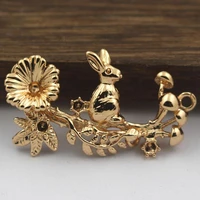 20pcs brass casted leaf branch flowers rabbit charms connectors quality gold color women bridal wedding jewelry accessories