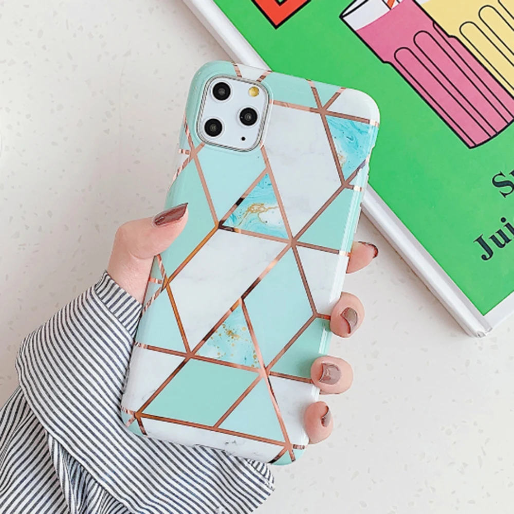 

Simple Fashion Plating Geometric Marble Phone Cases For iPhone 6s 6 7 8 Plus X XR XS 11 Pro Max SE 2020 IMD Back Cover
