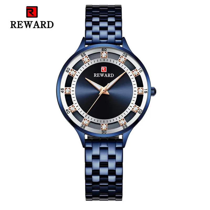 blue white Часы для женщин класса люкс, брендовые, стальные, модные, женские кварцевые часы, Relogio Feminino Montre Femme, часы с алмазами - Цвет: blue white