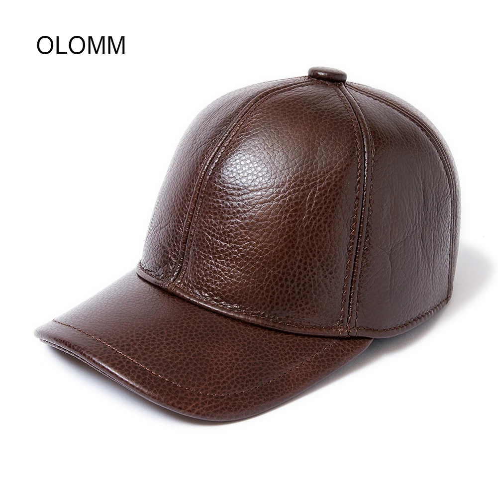 

Spring genuine cow leather baseball cap hat men's brand new style winter warm thick caps hats foe man one size B34