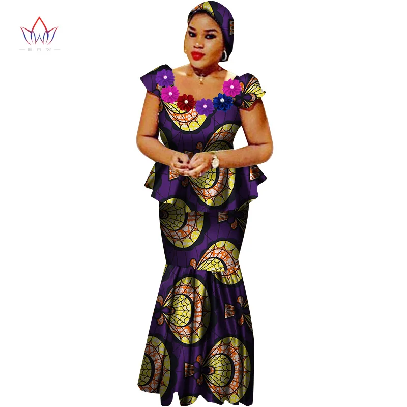 2 African Bazin Riche Dresses for Women Set Clothes Skirt Top Sets for Women High Waist Skirt Long African Skirt Plus Size WY2564 - Цвет: 2