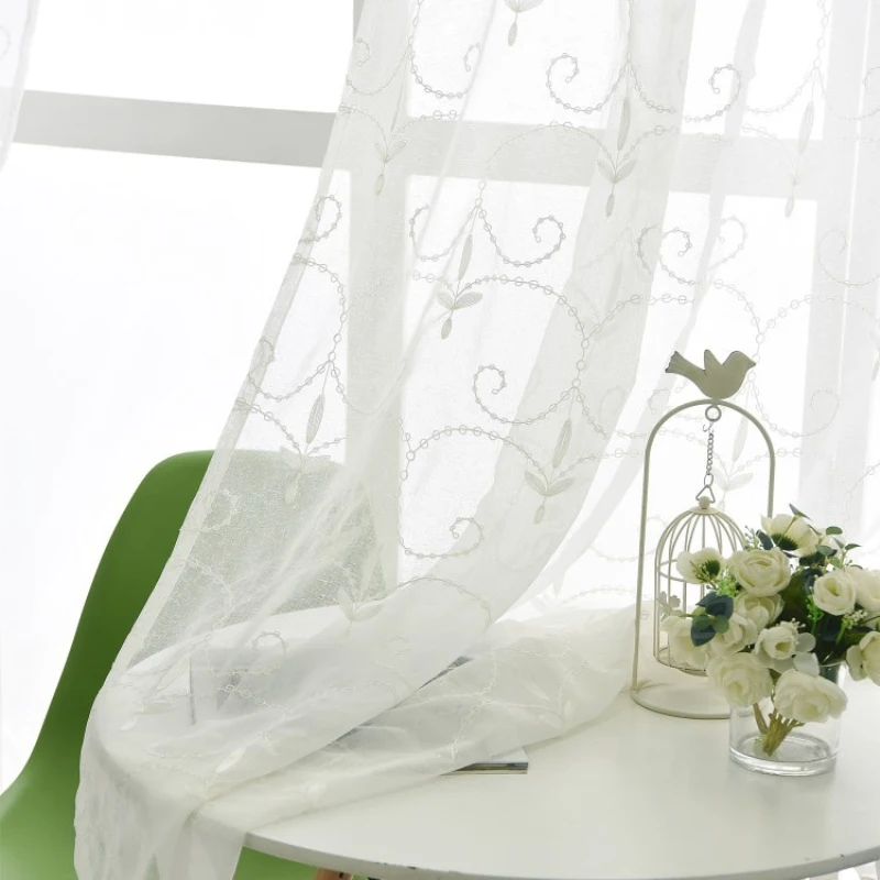 Американский кантри занавеска белая отвесная для гостиной лампа узор Тюль с