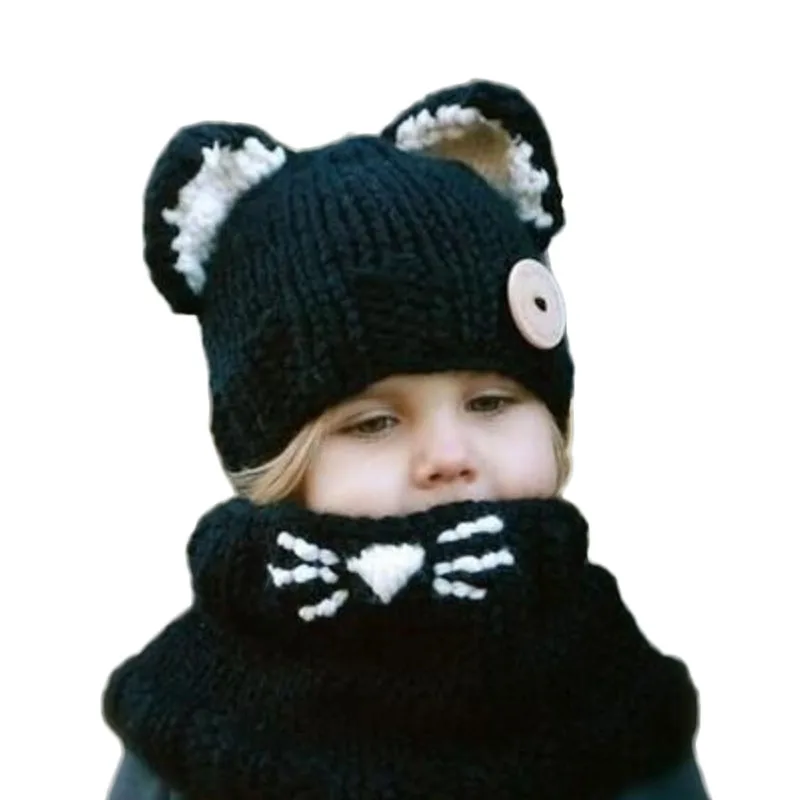 Сезон Зима 2016 с рисунком Лиса для детей на уши ручной работы Beanie шапки и шарфа