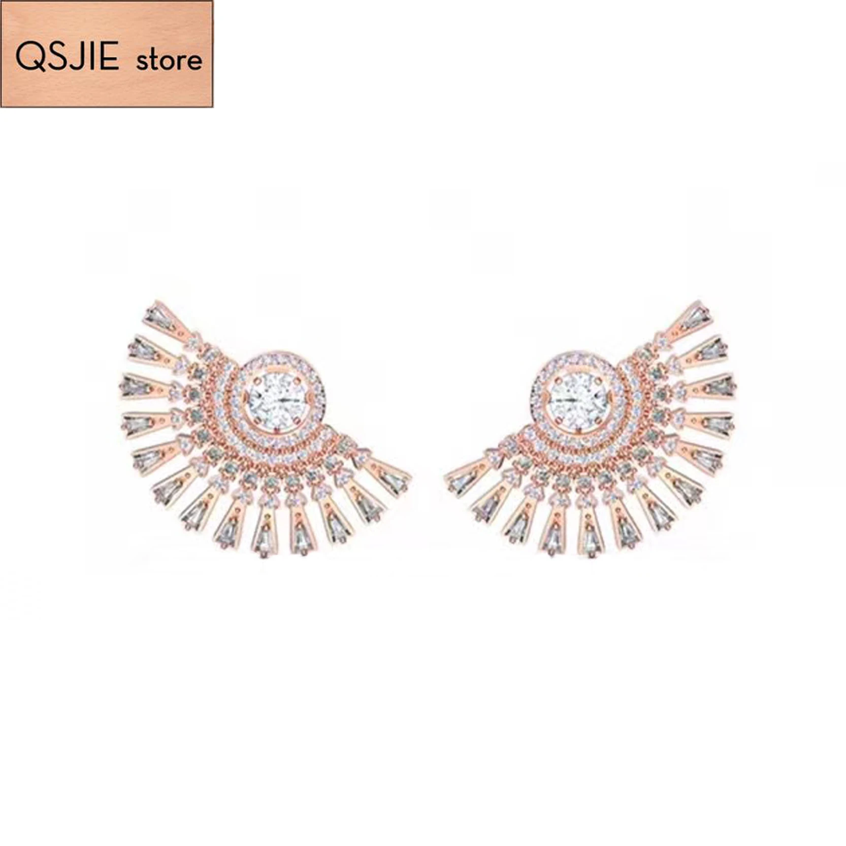 

QSJIE High quality swa2020 new earrings, flashing heart, fan-shaped exaggerated lady earrings Glamorous fashion jewelry