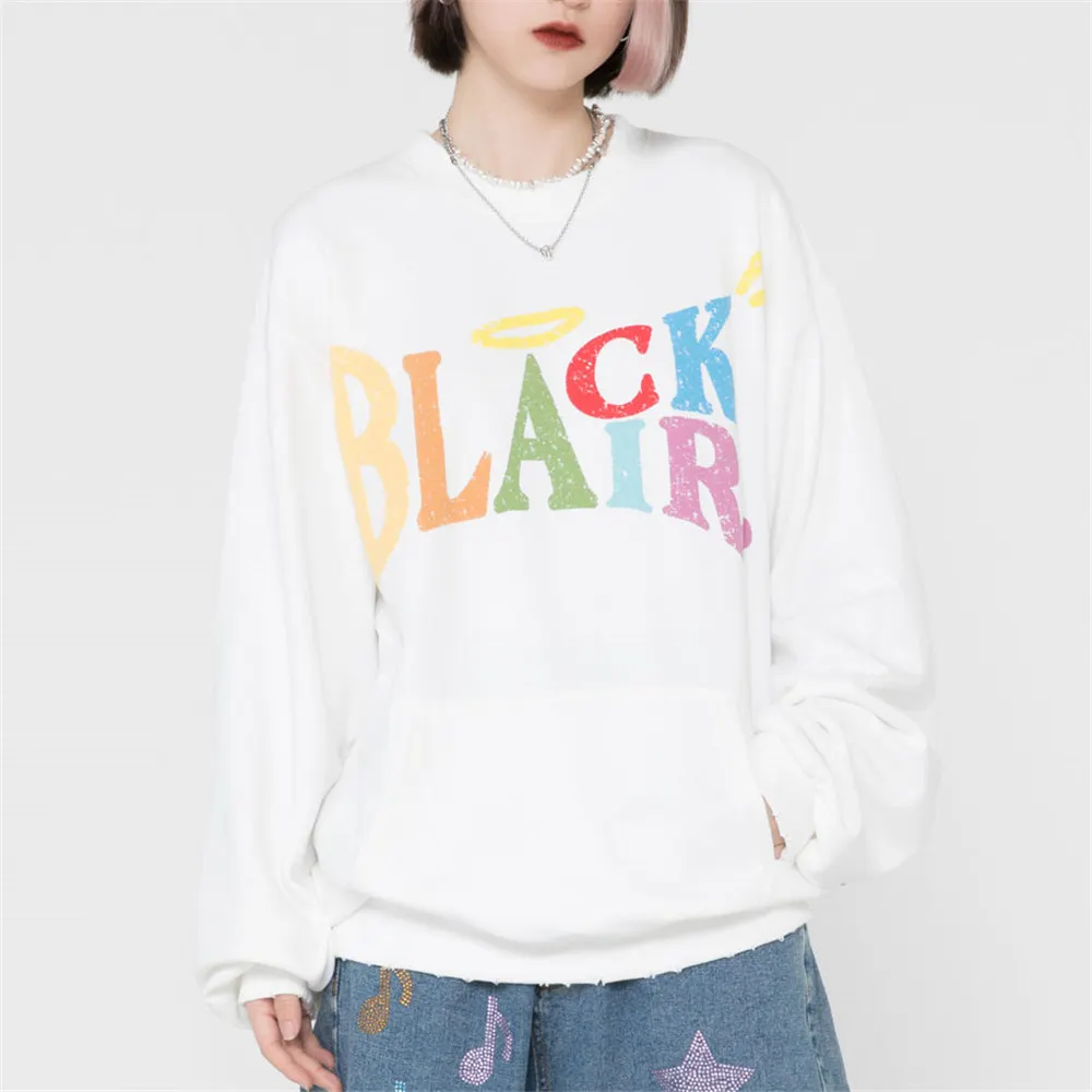 

Men Women Sweatshirt Tops Hoodie with Colorful Letters Print Hip Hop Streetwear Harajuku Pullover Cotton Autumn Hoodie Clothing