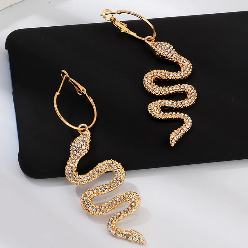 

Europe and America New Fashion Snake-shaped Zircon Dangle Earrings Creative Ancient Snake Totem Drop Earrings Women Ear Jewelry