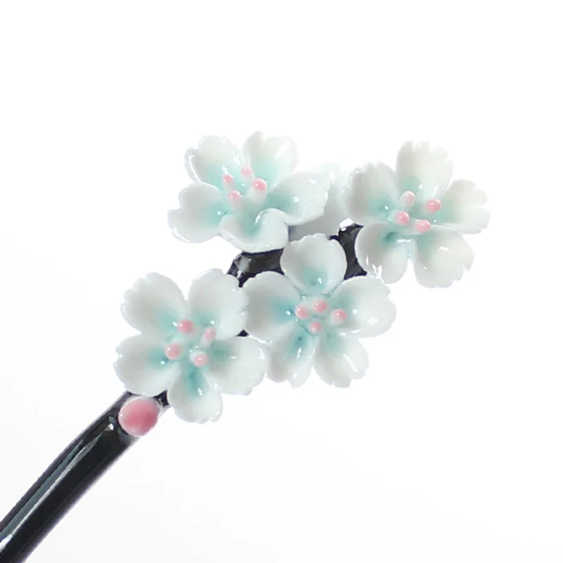 Chinese Vintage Ethnic Ceramics Jewelry Hand Pinch Flower Hair Sticks For Women Antique Bridal Headwear Accessories | Украшения и