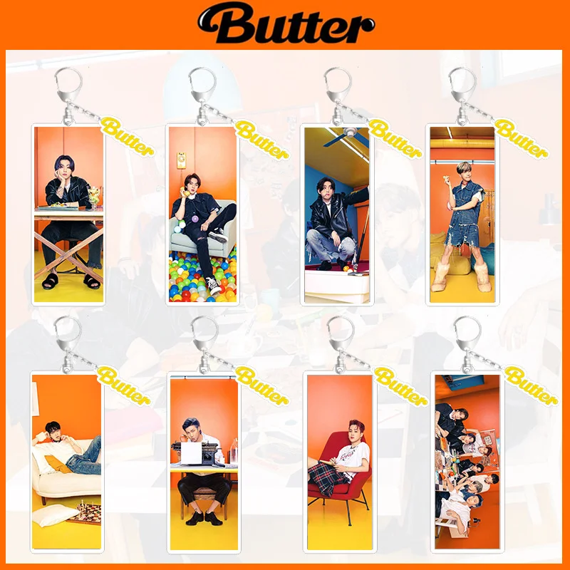 

KPOP Bangtan Boys Butter Acrylic Keychain Two-piece Key Ring K-POP JK V JIMIN SUGA Surrounding New Korea Group Thank You Card