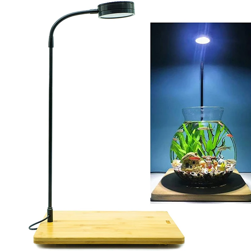 Luz LED de espectro completo con tablero de bambú para acuario, Nano tanque, Betta, pecera, plantas en macetas, suculentas, Paisaje en miniatura