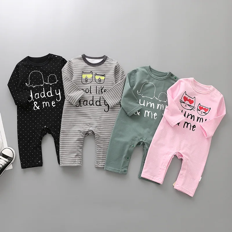 Осенний хлопковый комбинезон I love mom daddy с длинным рукавом для маленьких девочек