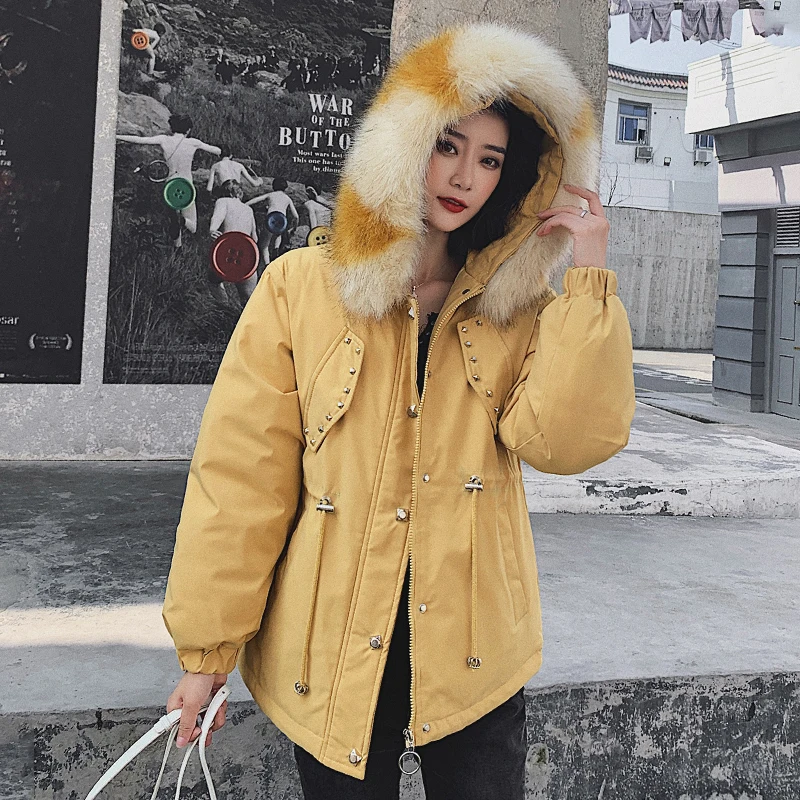 

Winter Jacket Women Parka Large Fur Collar Hooded Coat Plus Size Warm Wadded Outwear PP247