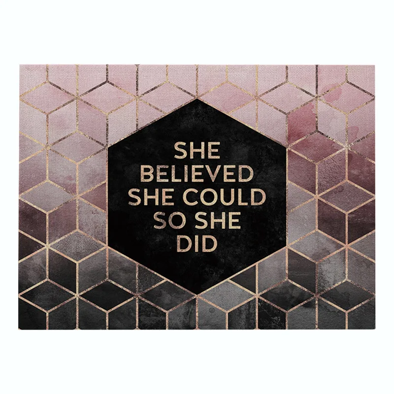 

Manteles Individuales Cotton Linen Placemat Golden Pink Geometric Dining Table Mat Disc Pads Bowl Pad Coasters Table Cloth Pad