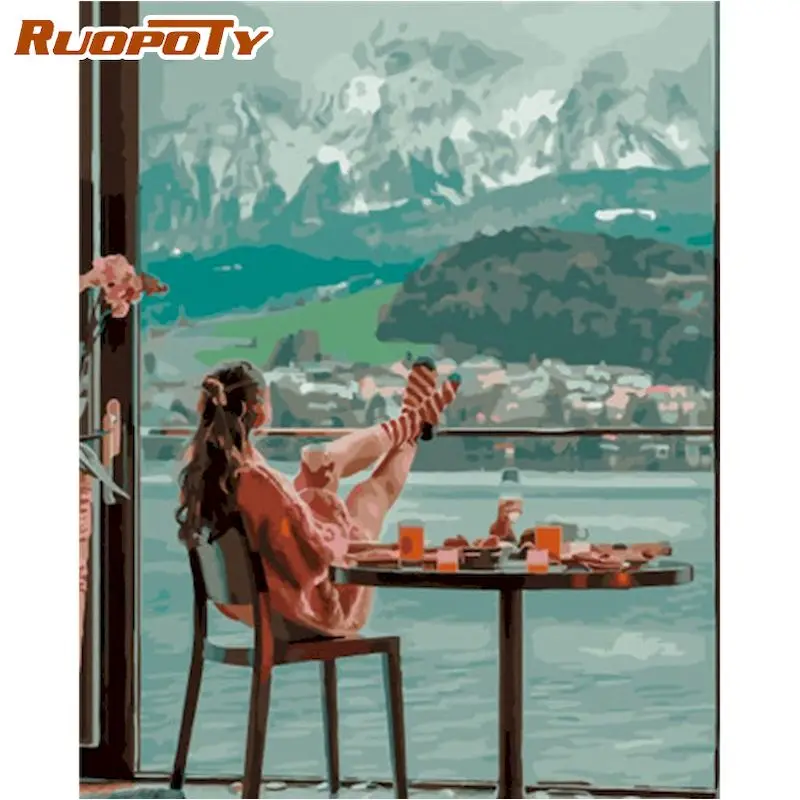 

RUOPOTY Oil Picture By Numbers Kits For Adults Woman Travel On Village Figure Painting By Number Handmade Diy Framed Home Arts
