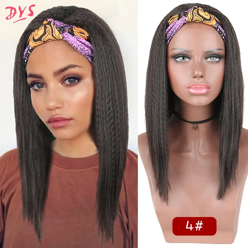 

Headband Wig Yaki Straight Wig for Women Black Synthetic Hair Heat Resistant Wigs 16 Inch Natural Wig for Daily Party Use