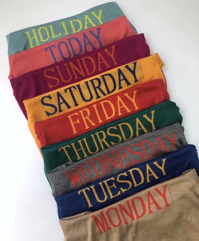 

Elfbop 2021 New Multi-color Optional Wool Blend Week Letter Thin Knitting Sweater - Knit O Neck Short Sleeve Pullover Top