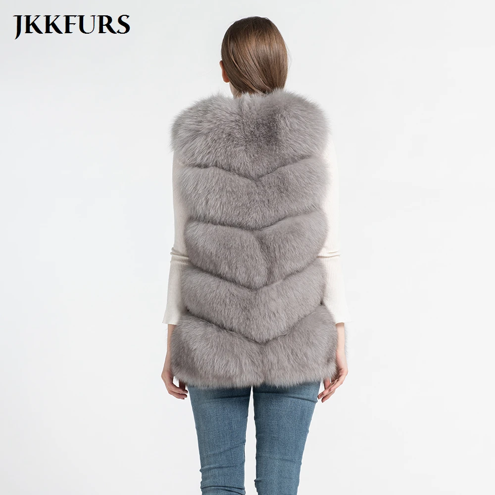 JKKFURS Новое поступление натуральный Лисий мех жилет женский Зимний натуральный мягкий натуральный мех длинный жилет модное пальто 5 рядов жилет S1571