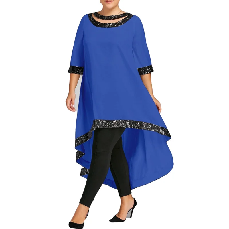 

Женское асимметричное однотонное платье, свободного кроя, большого размера, короткое и длинное, в европейском стиле