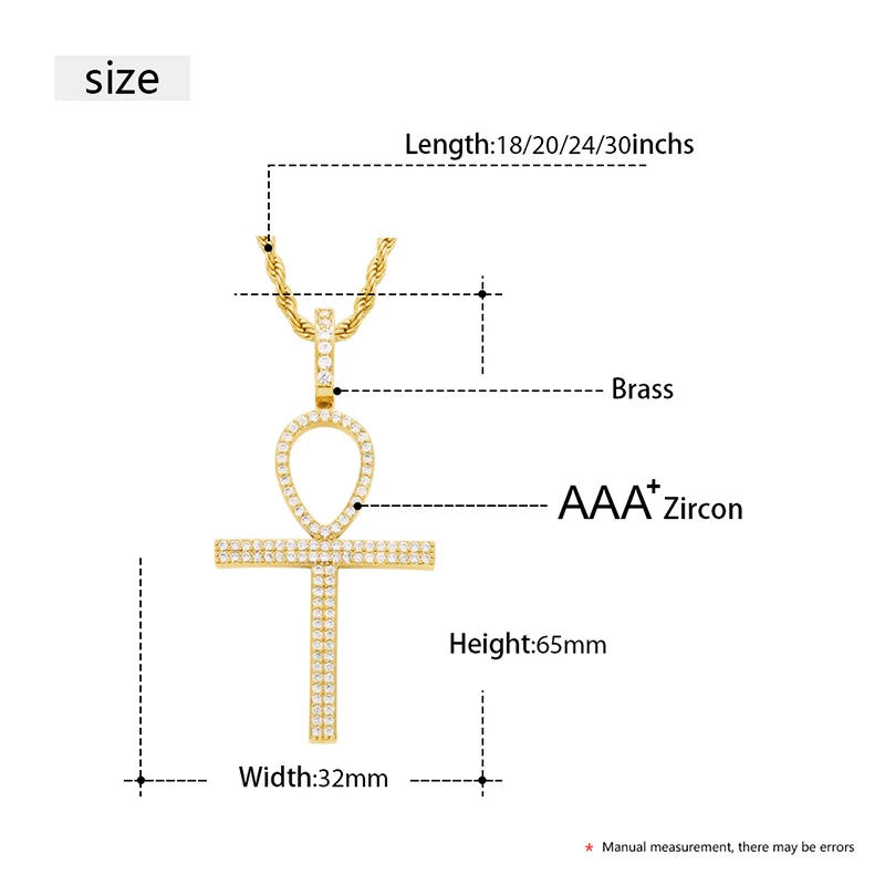 Ожерелье с кулоном в виде креста Анкх ICEOUTBOX микрозакрепка из кубического