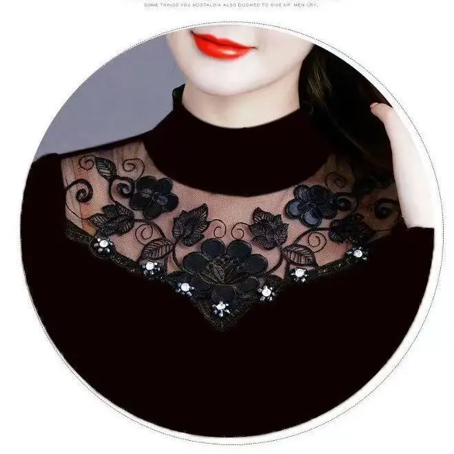 Женские футболки кружевные осенне-зимние большого размера с длинным рукавом