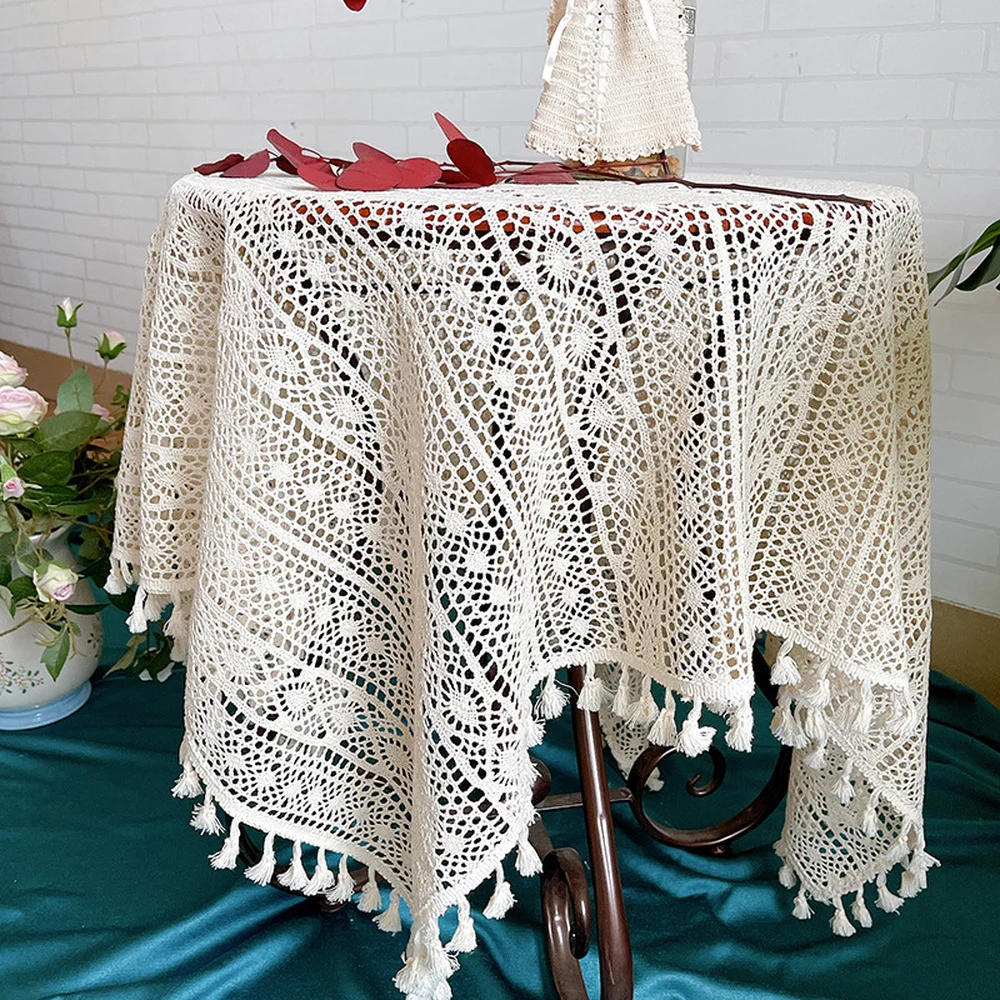 

Vintage Knitted Lace Hollow Decoration Tablecloth Crochet Lace Coffee Table Mat Tablecloth Coffee Tablecloth Home Decoration