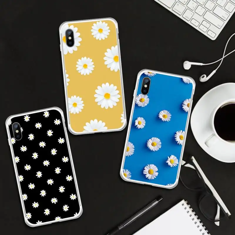 

Beautiful daisy design flower art Phone Case Transparent for iPhone 6 7 8 11 12 s mini pro X XS XR MAX Plus cover funda shell