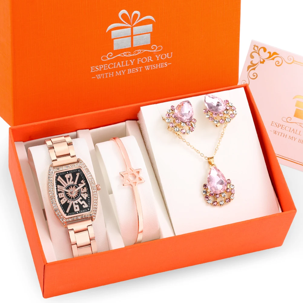 

Женские часы, ювелирные наборы, Подарочная коробка, кварцевые наручные часы с ремешком из сплава, элегантные роскошные женские браслеты из ...