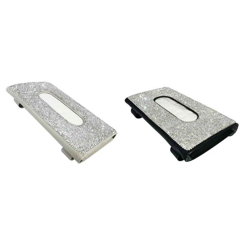 

Car Sun Visor Tissue Box Holder Crystal Sparkling Napkin Holder PU Leather Car Accessories for Women for Cars