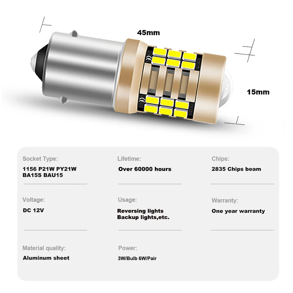 

ANMINGPU 2X 1157 Led Bulbs P21/5W BAY15D 2835SMD 1156 PY21W BAU15S LED P21W BA15S Led Signal Lamp Turn Signal Lights Brake Light