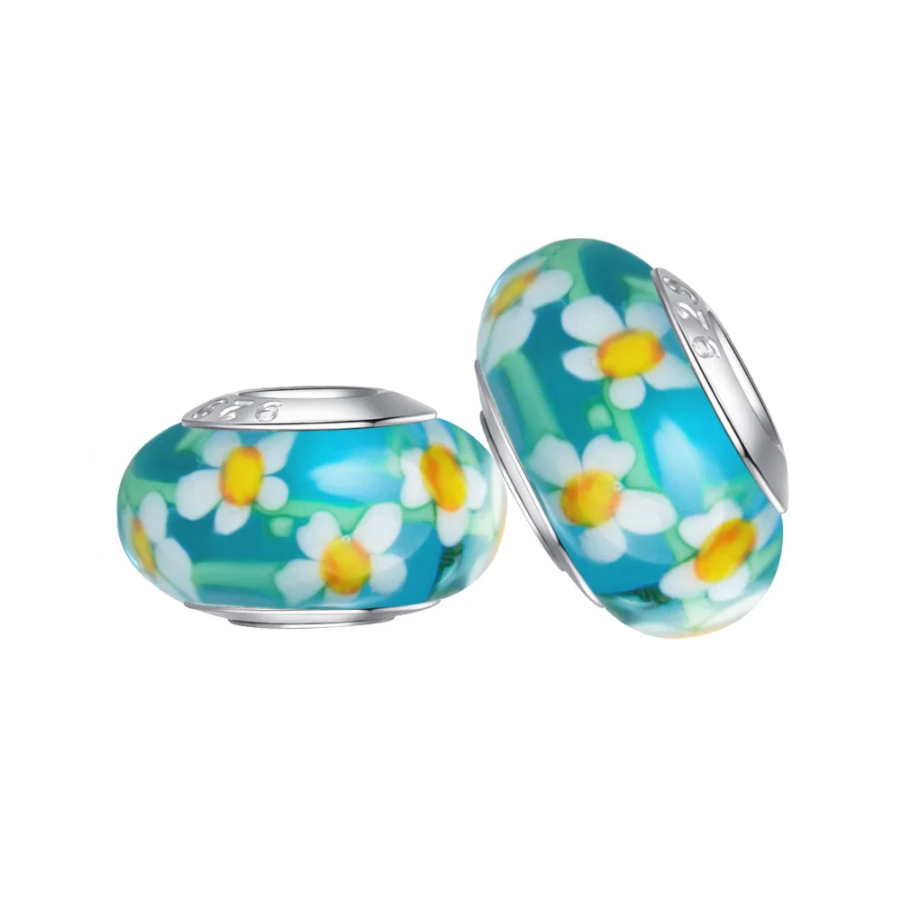Стеклянные бусы Daisy Peach Rainbow Cherry Blossom амулеты подходящие для брендовых браслетов