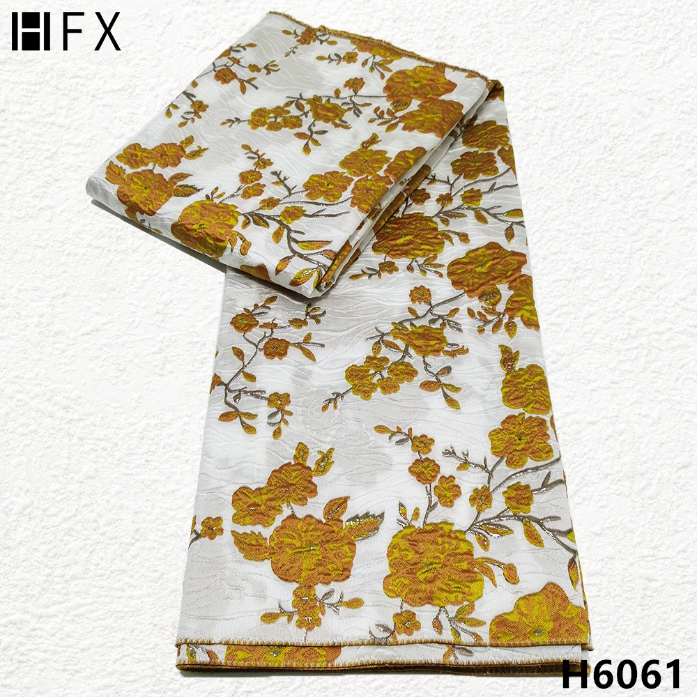 

HFX 2021 Latest Gold African Jacquard Lace Fabric French Lace Embroidery Nigerian Brocade Lace Fabric For Wedding Dress H6061