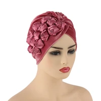 hanxi women flannel turban hat fashion rose flower velvet african muslim headscarf beanie for lady party accessory