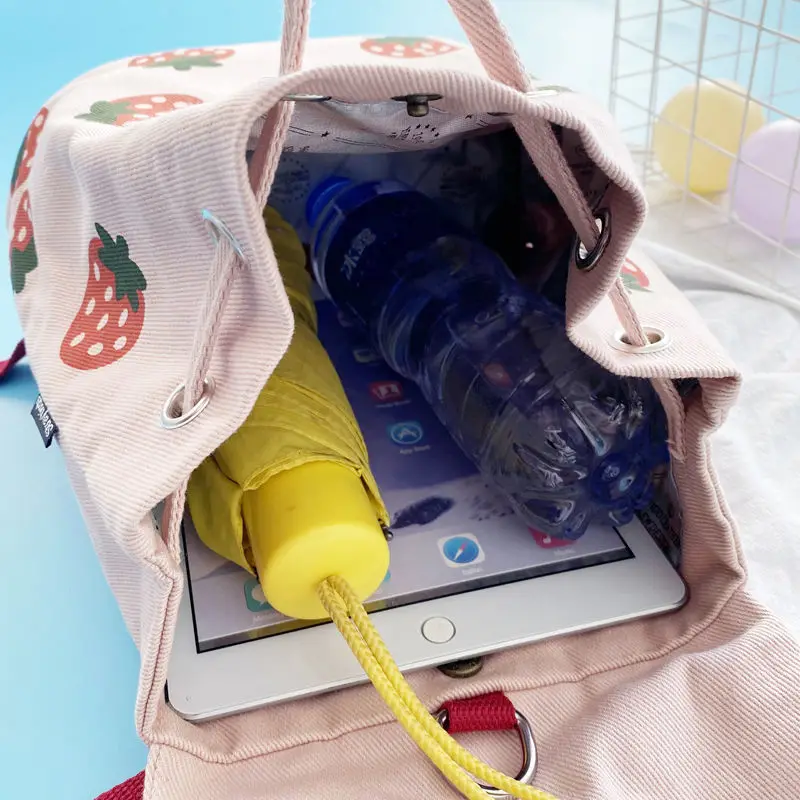 Рюкзаки Женские с принтом клубники повседневные холщовые сумки для школьников и