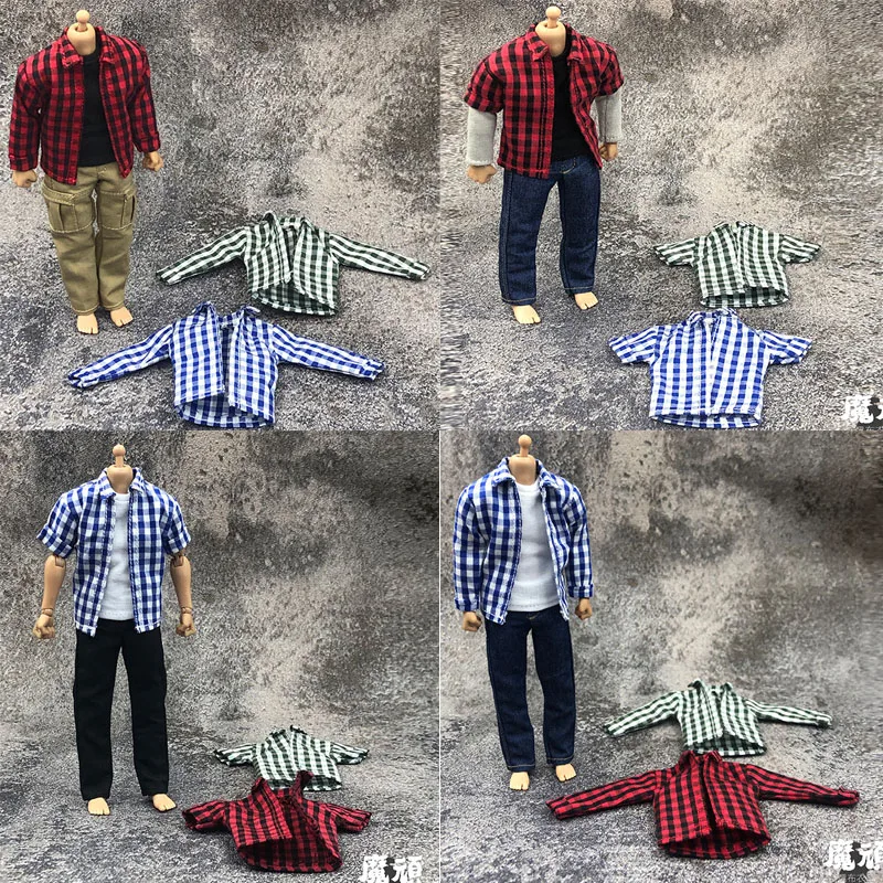 

Масштаб 1/12, мужская рубашка в клетку, джинсовый костюм, подходит для 6-дюймовых экшн-фигурок mezco shf