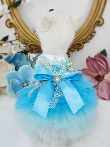 Handmade Dog Clothes Pet Supplies Princess Dress Costume Tulle Skirt Embroidery 3D Flowers Ribbon Bow Accessories One Piece