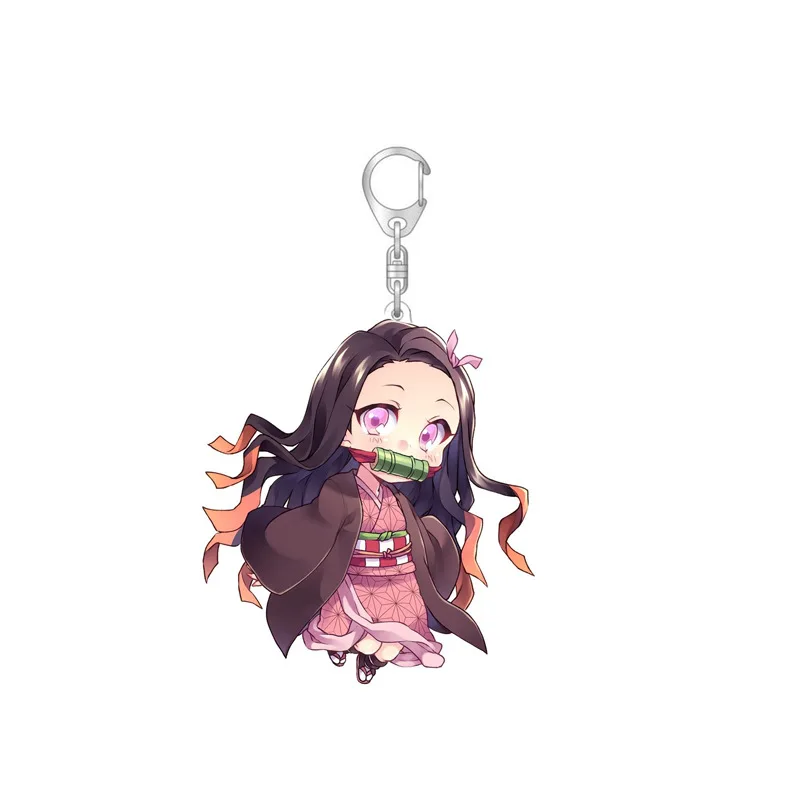 

Acrylic Anime Demon Slayer Keychains Cute Brinco Blade Of Ghost Key Chain Kamado Tanjirou Cosplay Pompom Yaiba Key Ring Pendant