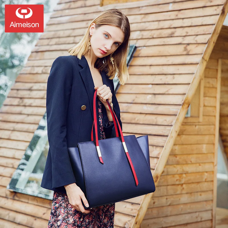 Новая Европейская и американская мода простая двухслойная кожаная сумка-тоут