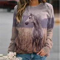 2020 new animal horse print women sweatshirt fashion elegant o neck women tops pullover autumn winter casual long sleeve blouse